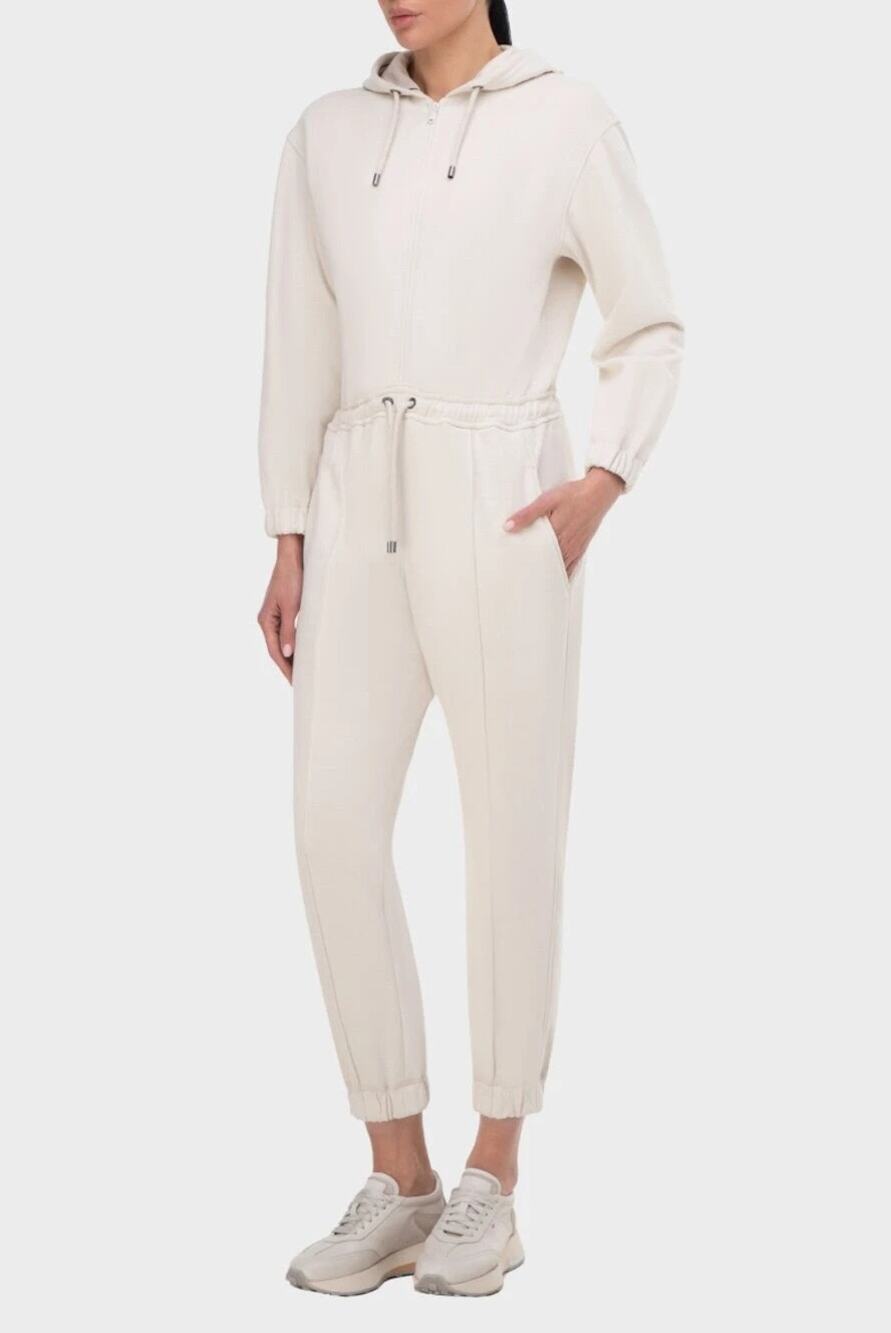 BRUNELLO CUCINELLI Cream Hood Zip Jumpsuit M Drawstring Sweatsuit Monili Pocket
